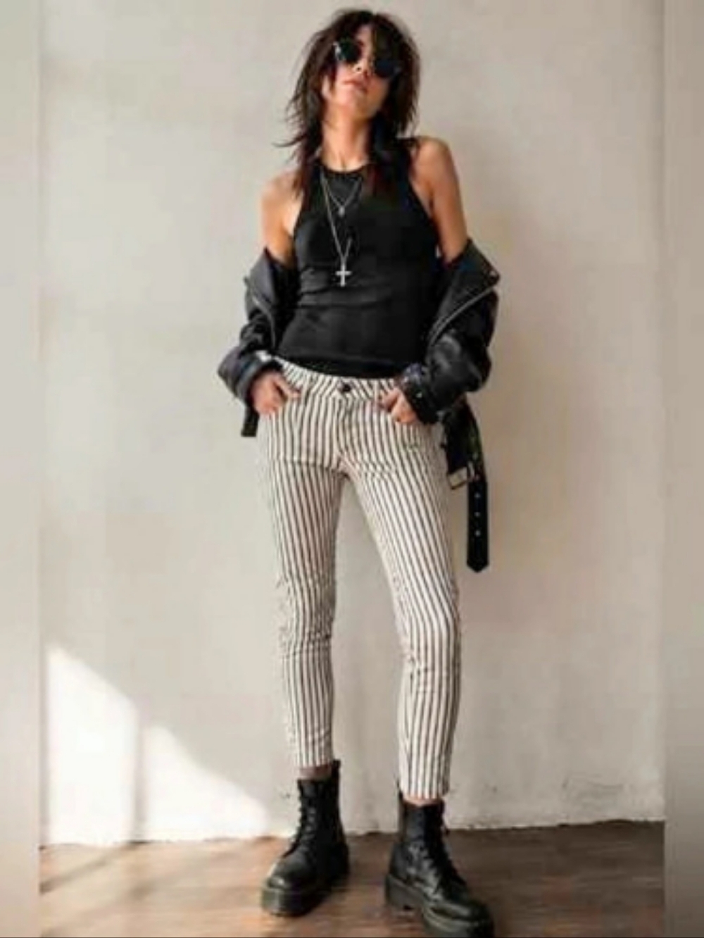 Volcom Corpo Class Cargo Women Striped Skinny Jeans Waist 7 Trouser Punk Rock